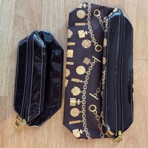 Estee Lauder Elegant Black and Gold Cosmetic Two Bags Brand New 9In and 6in